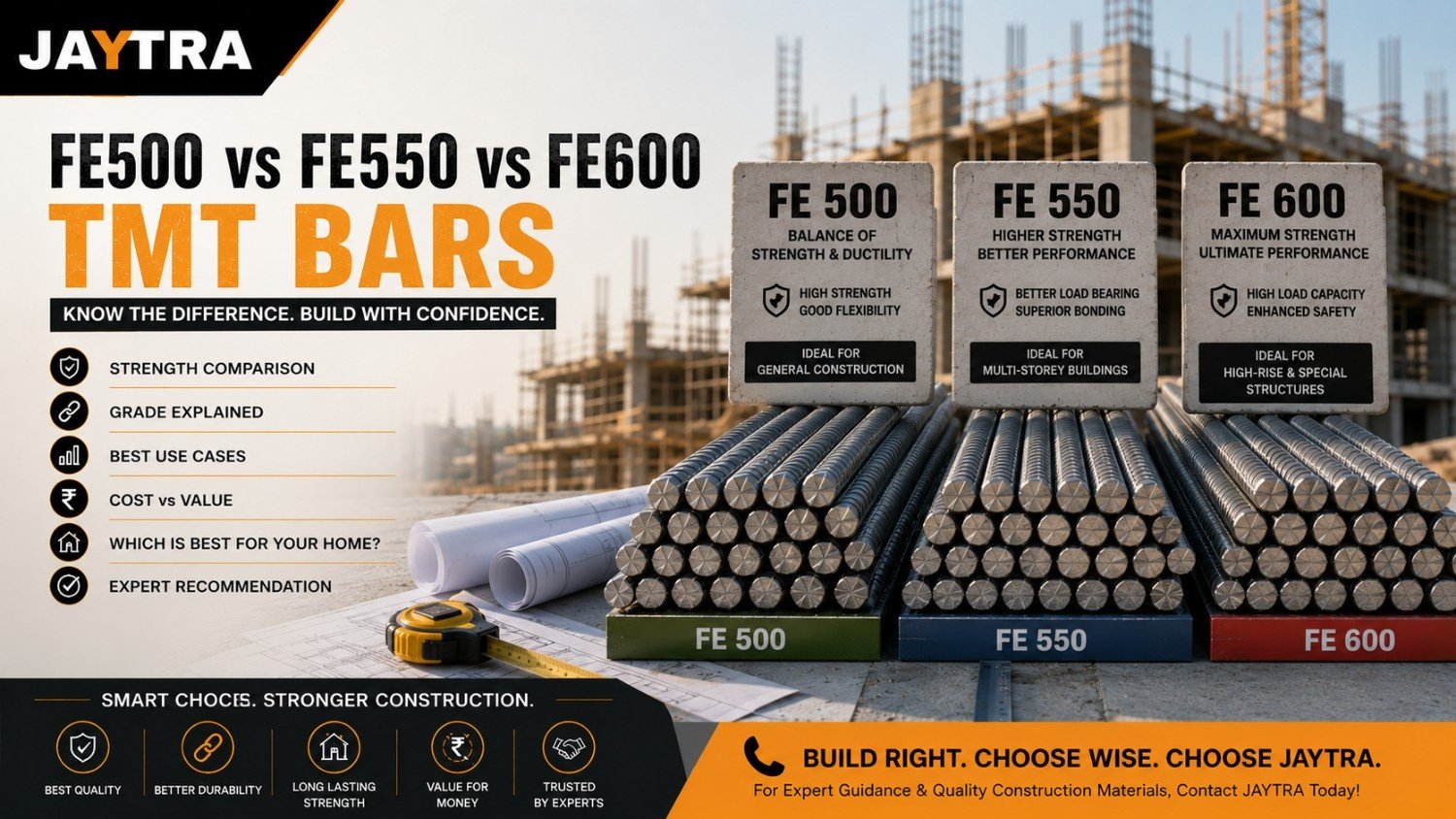 JAYTRA Guide: Fe500 vs Fe550 vs Fe600 TMT Bars