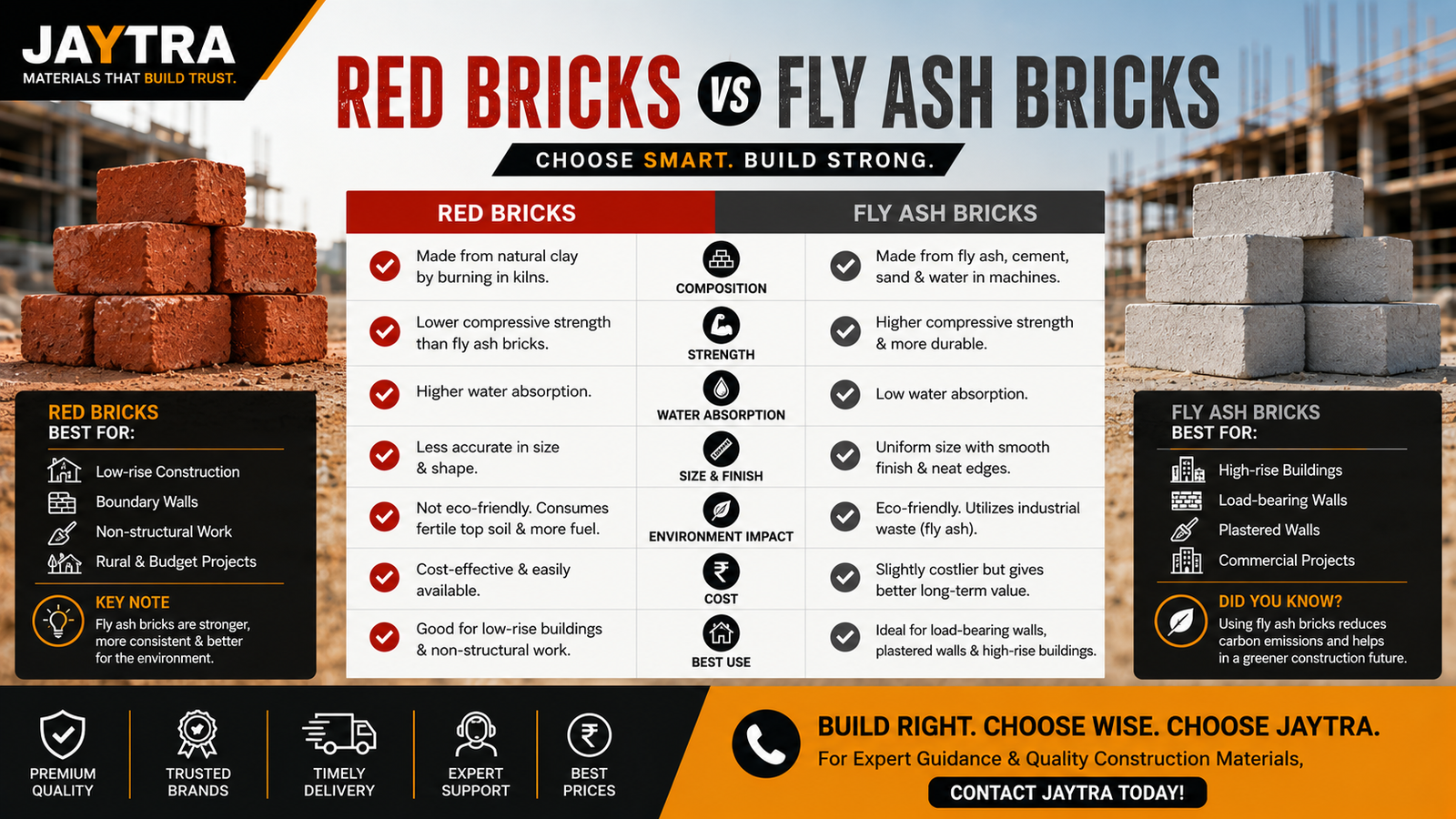 Red Bricks vs Fly Ash Bricks